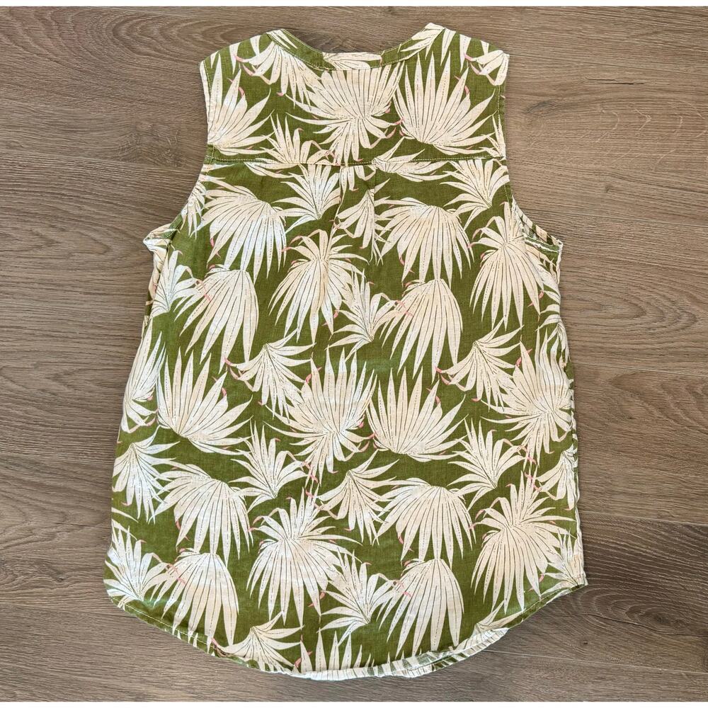 Tahari 100% Linen Sleeveless Blouse Green Floral Tropical Palm Womens small boho - Picture 2 of 7